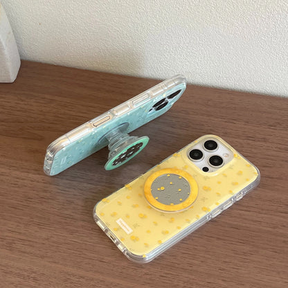 【小花柄×ミラーグリップ】春色ナチュラルデザインのクリアケース｜iPhone対応 #250512