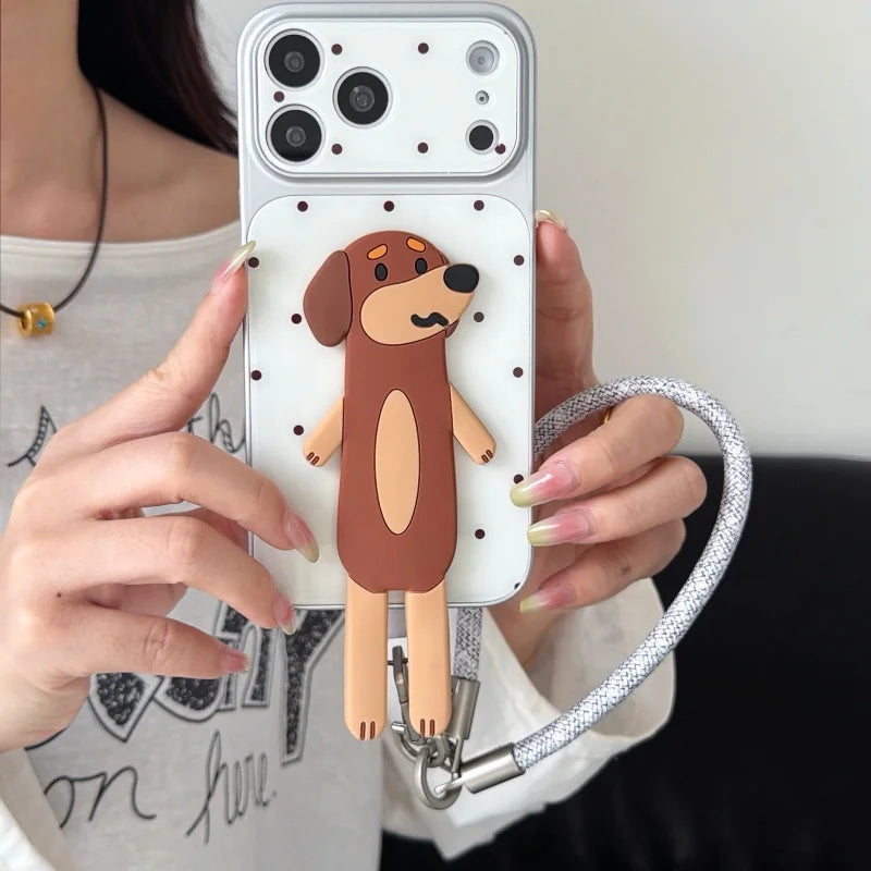 立体 犬 ドット柄 iPhoneケース｜かわいい アニマル 3Dモチーフ・ストラップ付き #260065