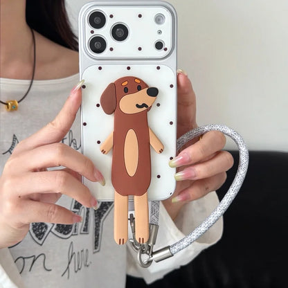 立体 犬 ドット柄 iPhoneケース｜かわいい アニマル 3Dモチーフ・ストラップ付き #260065