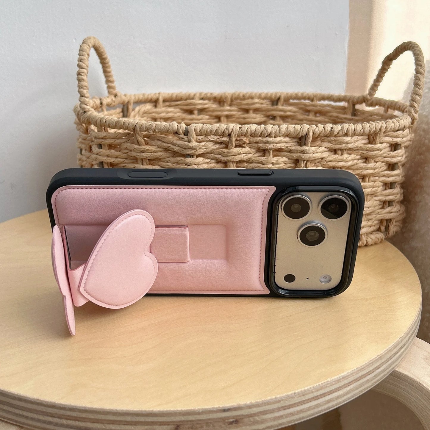 ダブルハート レザー調 スタンド iPhoneケース #260214