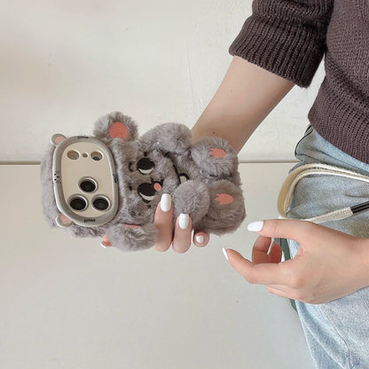 【アニマルフェイスシリーズ】グレーマウス スマホケース｜ふわもこ立体デザイン × キュートな耳付き｜iPhone対応 #241130