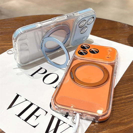 【折りたたみリングスタンド付き】クリア × カラーバンパー ストラップ付き スマホケース｜iPhone対応 #241218