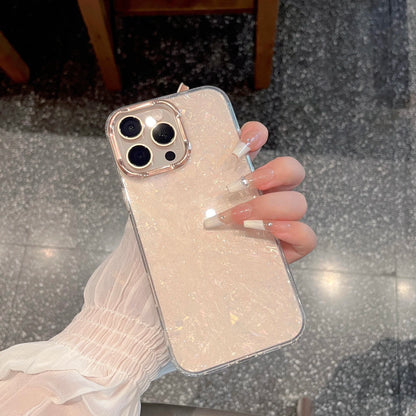 【大理石風】上品パール調 ホワイトシェル クリア iPhoneケース 高級感 キラキラ おしゃれ 耐衝撃｜iPhone対応 #250405