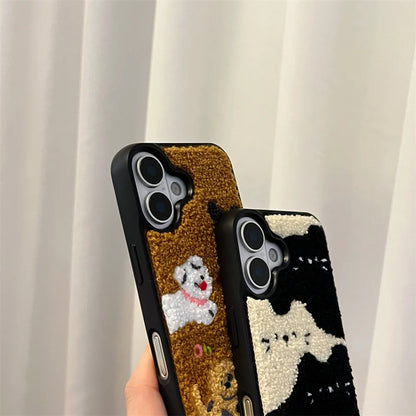 【ふわもこアニマルズ】刺繍タッチ × モコモコ立体デザイン スマホケース｜iPhone対応 #250605