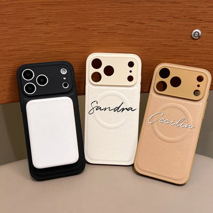 【カスタムシリーズ】名入れ レザー調 マグネット対応 スマホケース｜iPhone対応 #240725