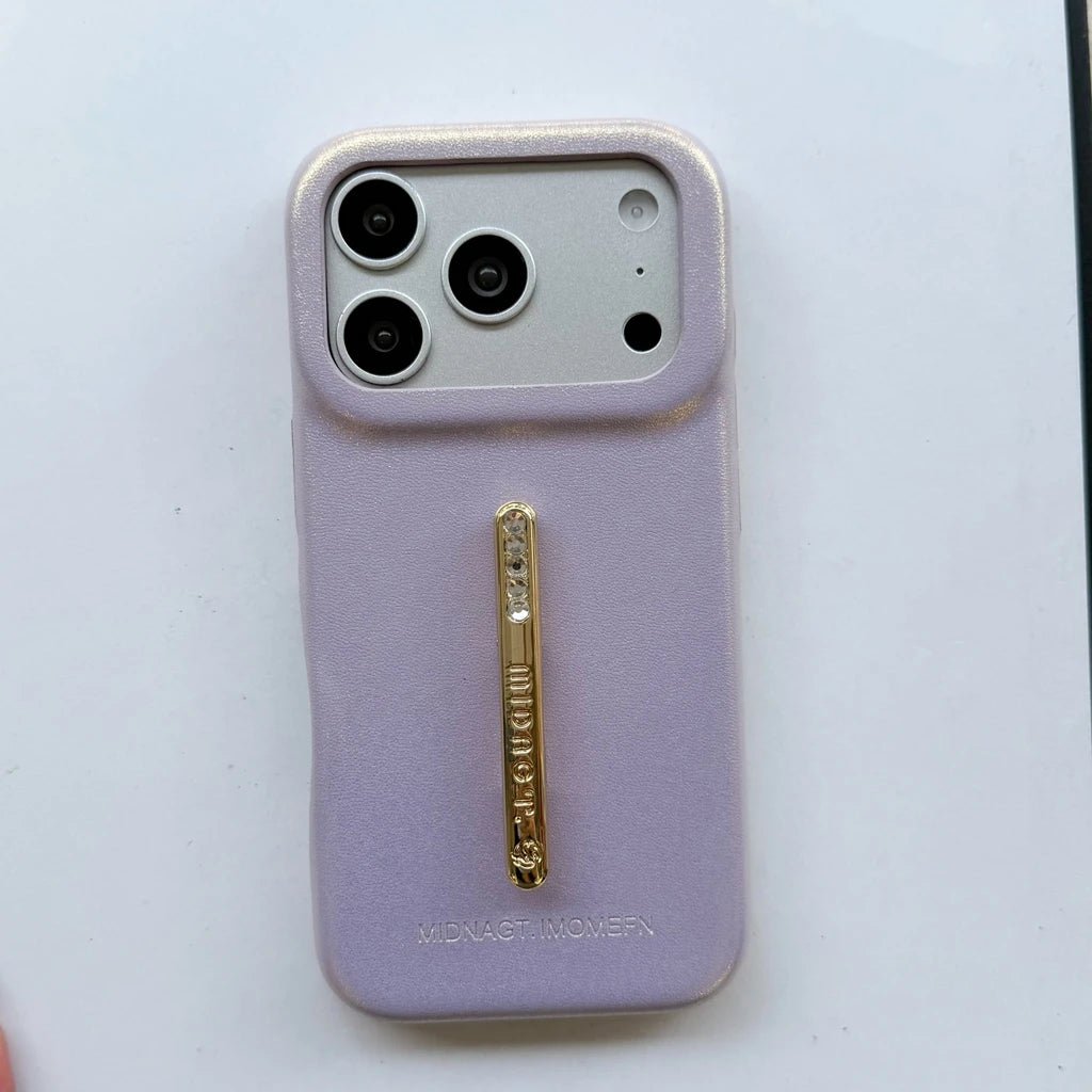 ビジューライン スリムグリップ iPhoneケース｜レザー調・高級感デザイン #231225