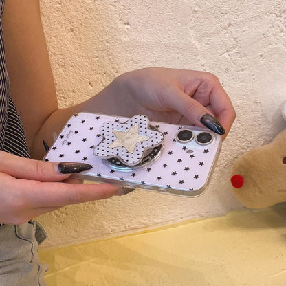 スターモチーフ ブラックピンク Magnet内蔵 iPhoneケース｜ミラーグリップ付き #240309