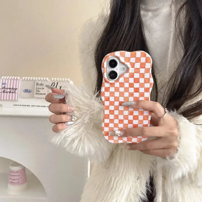 ブロックチェック 格子柄 iPhoneケース｜ウェーブフレーム 韓国デザイン #260322