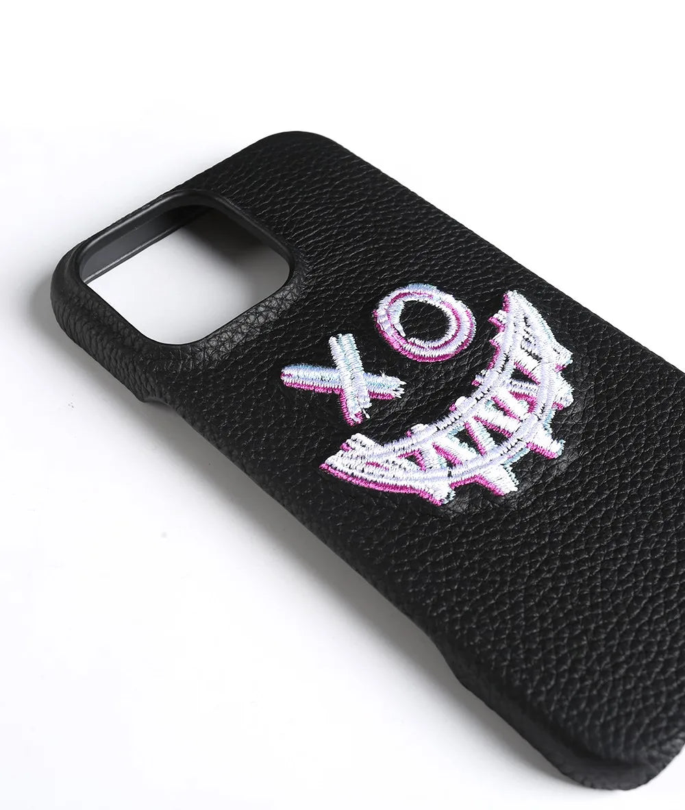 【本革シリーズ】艶なし シボ革 スマイル ステッチ レザーケース｜iPhone対応 #240901