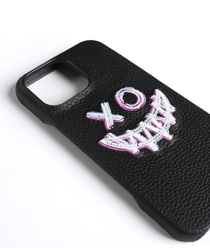 【本革シリーズ】艶なし シボ革 スマイル ステッチ レザーケース｜iPhone対応 #240901