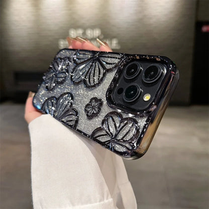 【グリッターフラワーシャイン】3Dフラワー × グラデーションラメ スマホケース｜iPhone対応 #250618