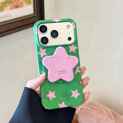 スターグリップ付き バイカラー iPhoneケース｜ポップデザイン・韓国風 #231212