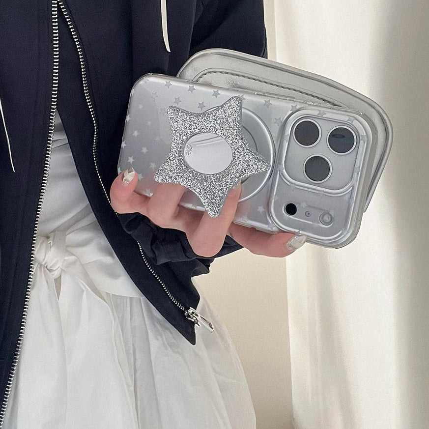 グリッタースター グリップ付き シルバー iPhoneケース #260608