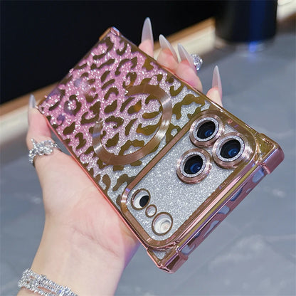 【スクエアシリーズ】レオパード ヒョウ柄 グリッター スマホケース｜iPhone対応 #251216