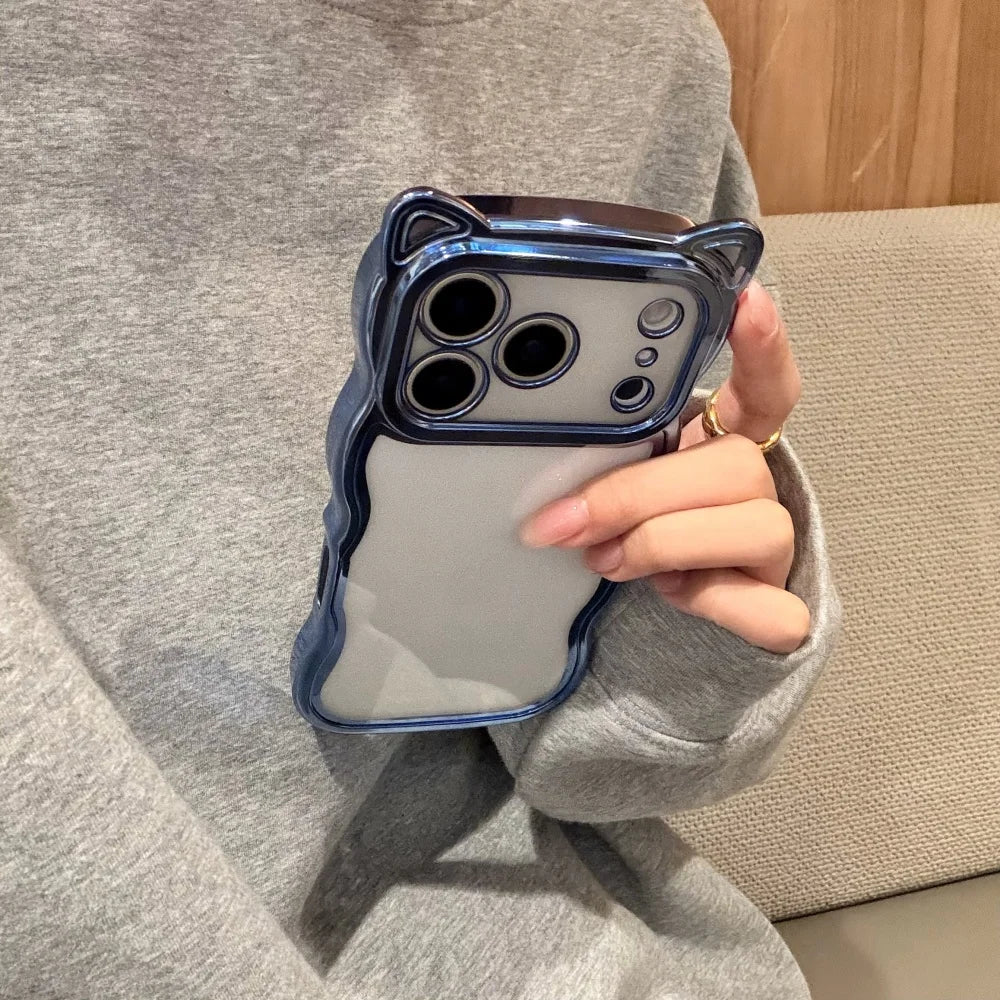 【猫耳シリーズ】ウェーブフレーム ラメ グリッター クリア iPhoneケース ソフトTPU #240216