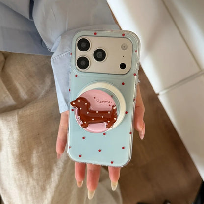 ダックスフンド スタンド付き 淡色ドット Magnet内蔵 iPhoneケース｜レトロかわいい #261257　