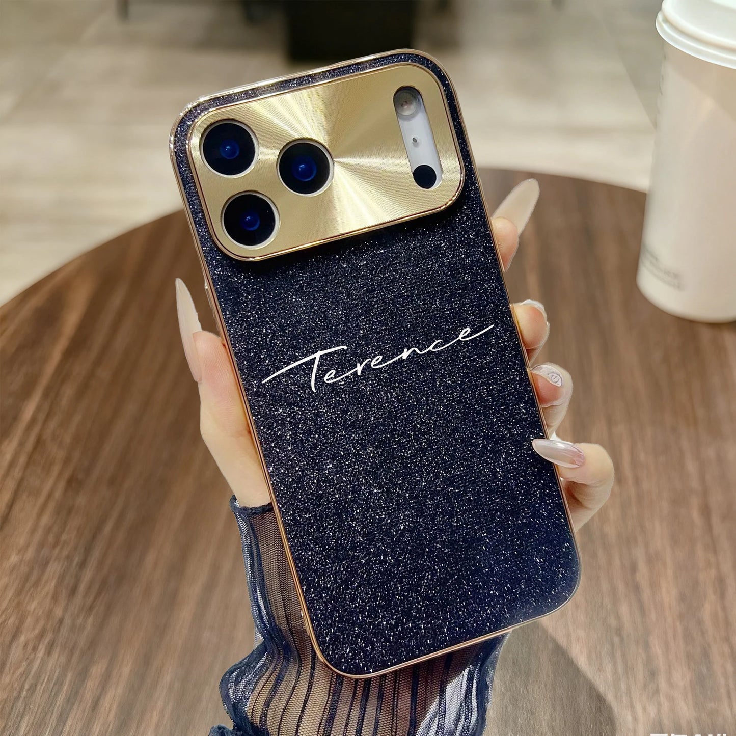 【カスタムシリーズ】ラメグリッター 名入れ スマホケース 横書き｜iPhone対応 #240717