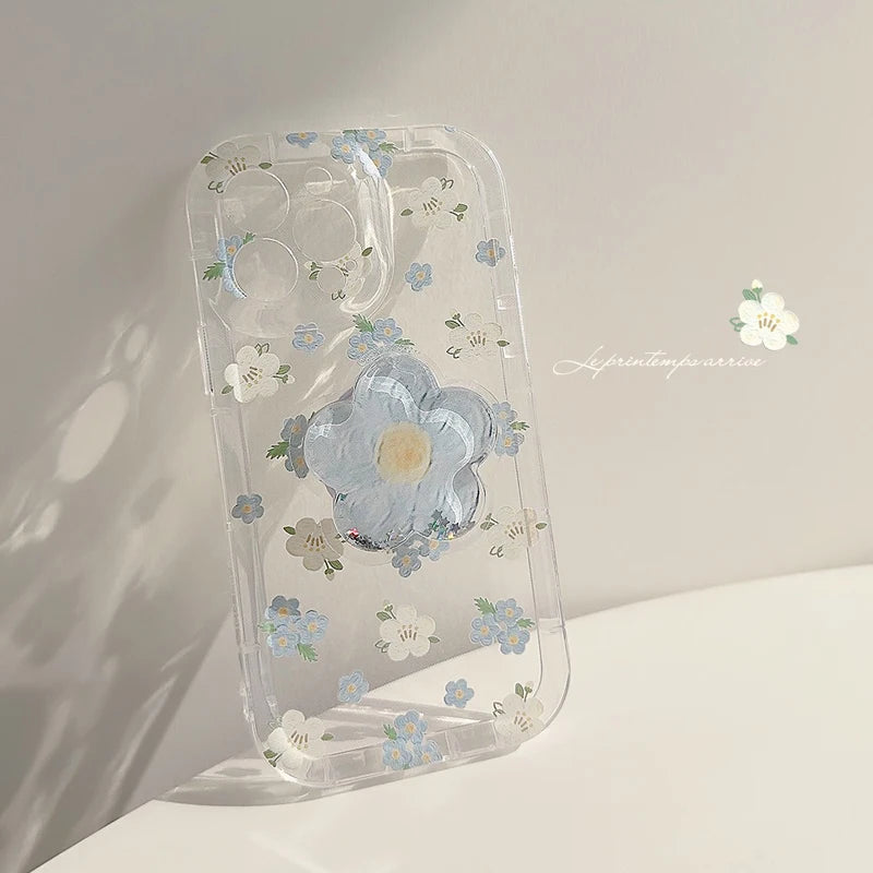 【クリアフラワーグリップ】立体フラワー付き 透明スマホケース｜iPhone対応