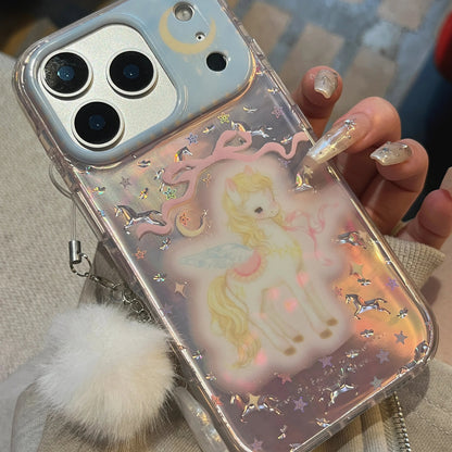 ドリーミーユニコーン iPhoneケース｜ファーチャーム付き #240419