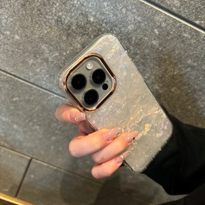 【大理石風】上品パール調 ホワイトシェル クリア iPhoneケース 高級感 キラキラ おしゃれ 耐衝撃｜iPhone対応 #250405