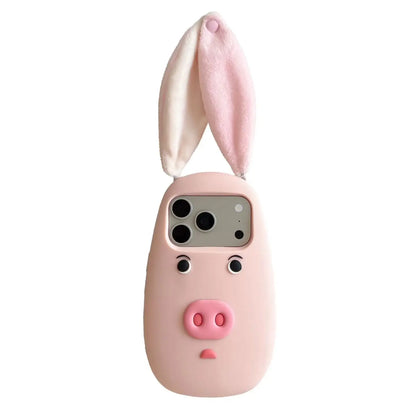 PIG フェイス 耳付き ブタ iPhoneケース｜3D 立体モチーフ #240315