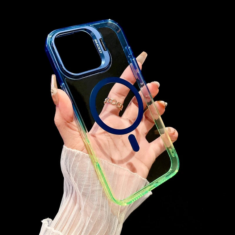 【グラデーションフレーム】 ワンタッチスタンド クリア スマホケース｜iPhone対応 #240902