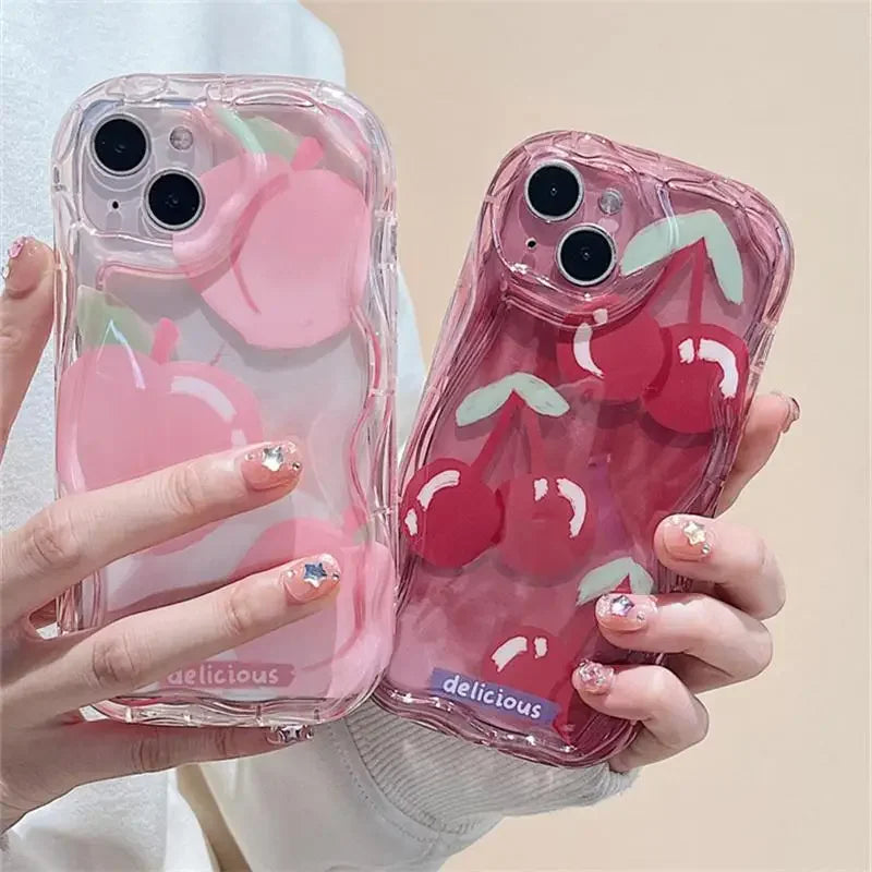 【フルーツシリーズ】立体ピーチ＆チェリー クリアキュート スマホケース｜iPhone対応 #250908