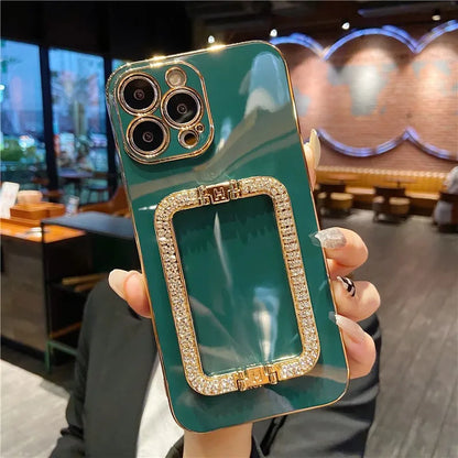 【ジュエルデザイン】キラキラ ビジューハンドスタンド カラースマホケース｜iPhone対応 #240706