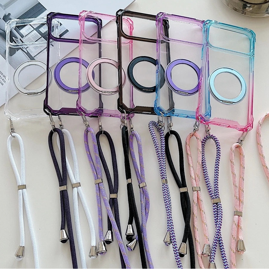 ショルダーストラップ＆マグネット内蔵リング付き カラーフレームクリア iPhoneケース 全5色 #261129
