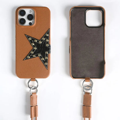 【本革レザー】スタースタッズ レザー ロングストラップ ショルダーケース｜iPhone対応 #250221