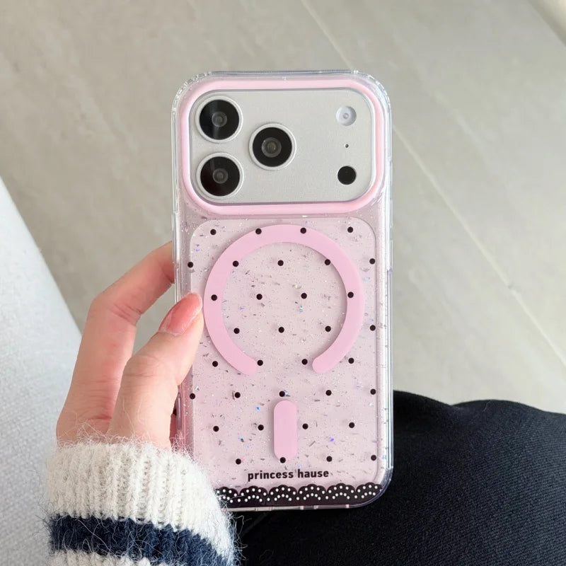 ハートミラー グリッターiPhoneケース｜キラキラフレーム・ミラーグリップ付きデザイン #240426