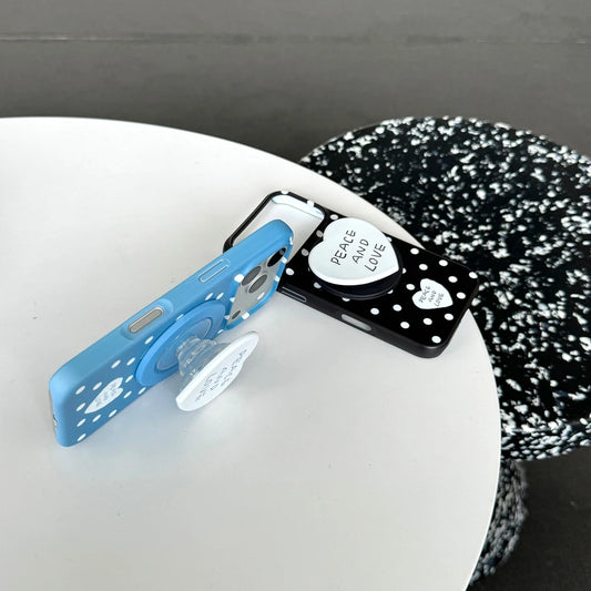 PEACEロゴ ハートグリップ ドット 水玉 iPhoneケース｜ポップデザイン #231216