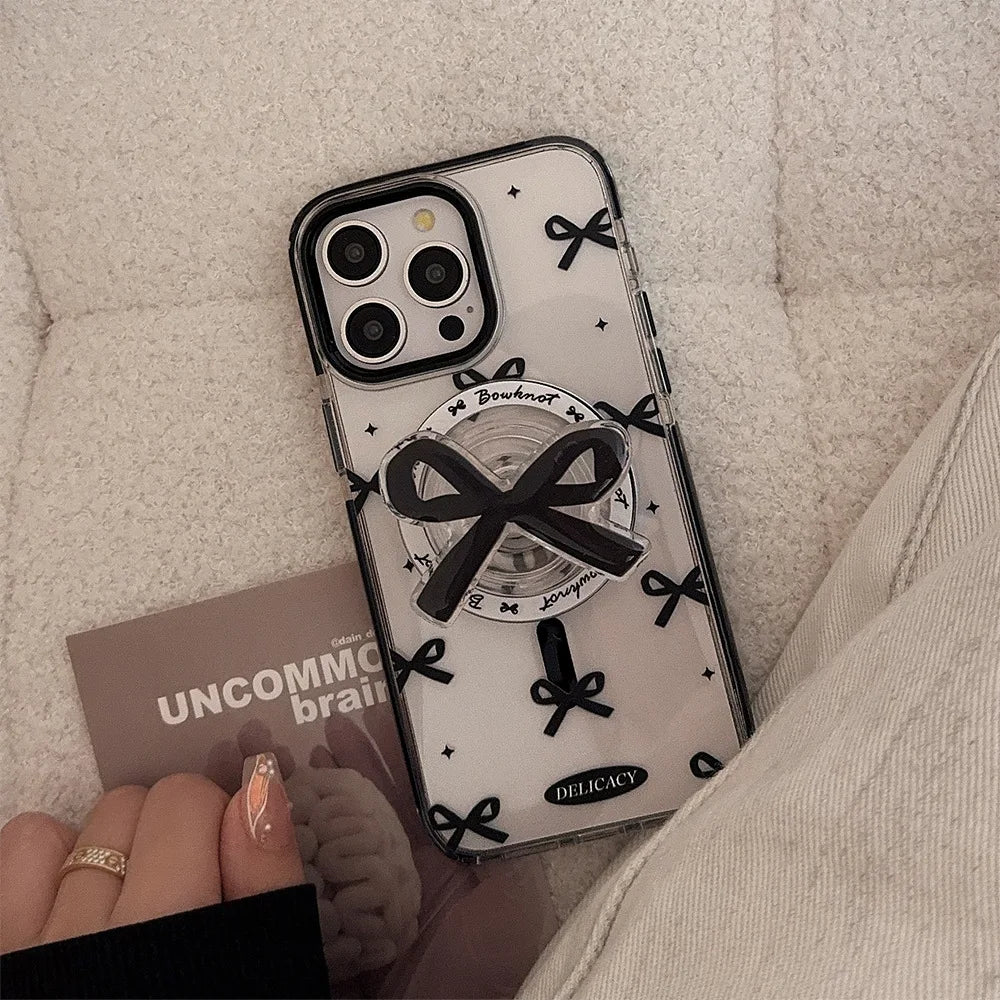 リボンモチーフ iPhoneケース｜クリアデザイン・グリップ付き #240606