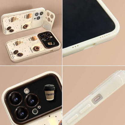 【カフェベア】くまちゃんチャーム ×コーヒービーンズ ドーナツ スマホケース｜iPhone対応 #250226