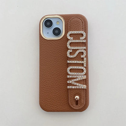 【カスタムシリーズ】名入れOK✨ ラインストーン レザー調 スマホケース｜iPhone対応 #250705