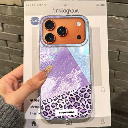 【パープルパッチワーク】アニマル レオパード ヒョウ柄×フラワーデザイン おしゃれ スマホケース｜iPhone対応 #250305