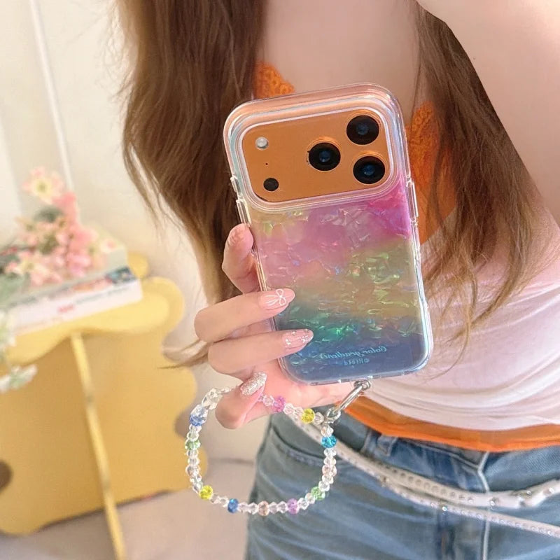 グラデーション柄 ビーズチャーム ストラップ付き iPhoneケース｜ポップ・カジュアル風 #261016