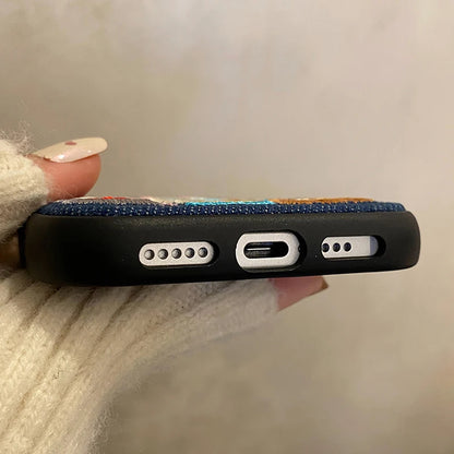 【デニムアニマルハウス】刺繍風×デニムファブリック スマホケース｜iPhone対応 #250609