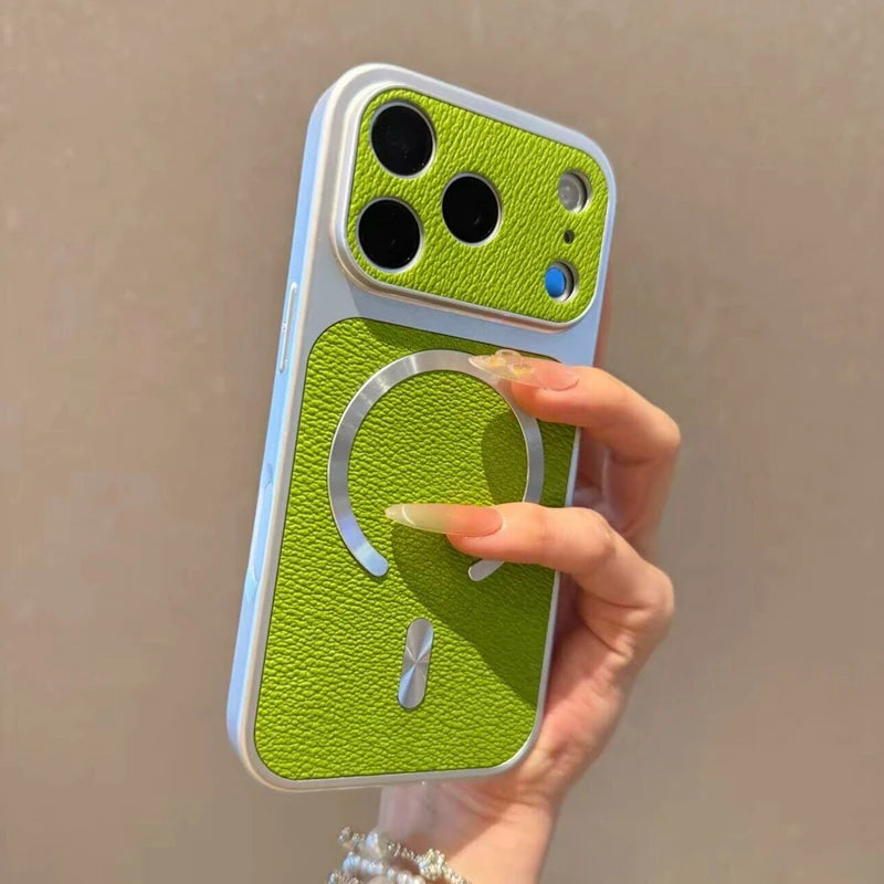 レザー調 コントラストフレーム Magnet内蔵 iPhoneケース｜上品・大人シンプル #260058