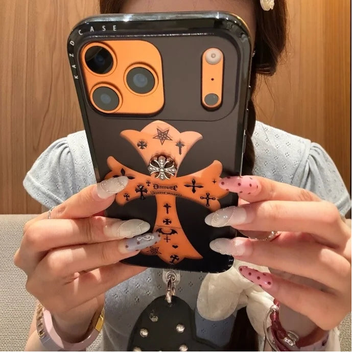 【ヴィンテージクロス】ビッグクロス×マットブラック スマホケース｜iPhone対応 #240728