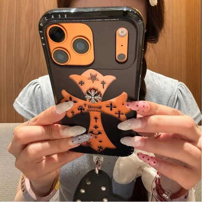 【ヴィンテージクロス】ビッグクロス×マットブラック スマホケース｜iPhone対応 #240728