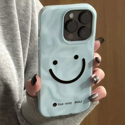 【ニコちゃんシリーズ】手書き風 スマイル 波型 立体デザイン iPhoneケース #260227