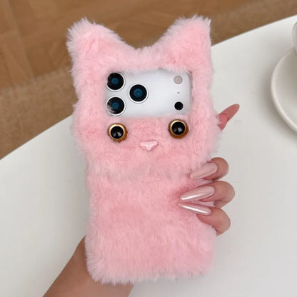 【キャットファーポンポン】ねこ耳 × ふわもこファー スマホケース｜iPhone対応 #250109