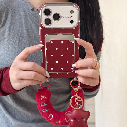 水玉 ドット柄 iPhoneケース｜もこもこスター ハンドルチャーム付き #240526