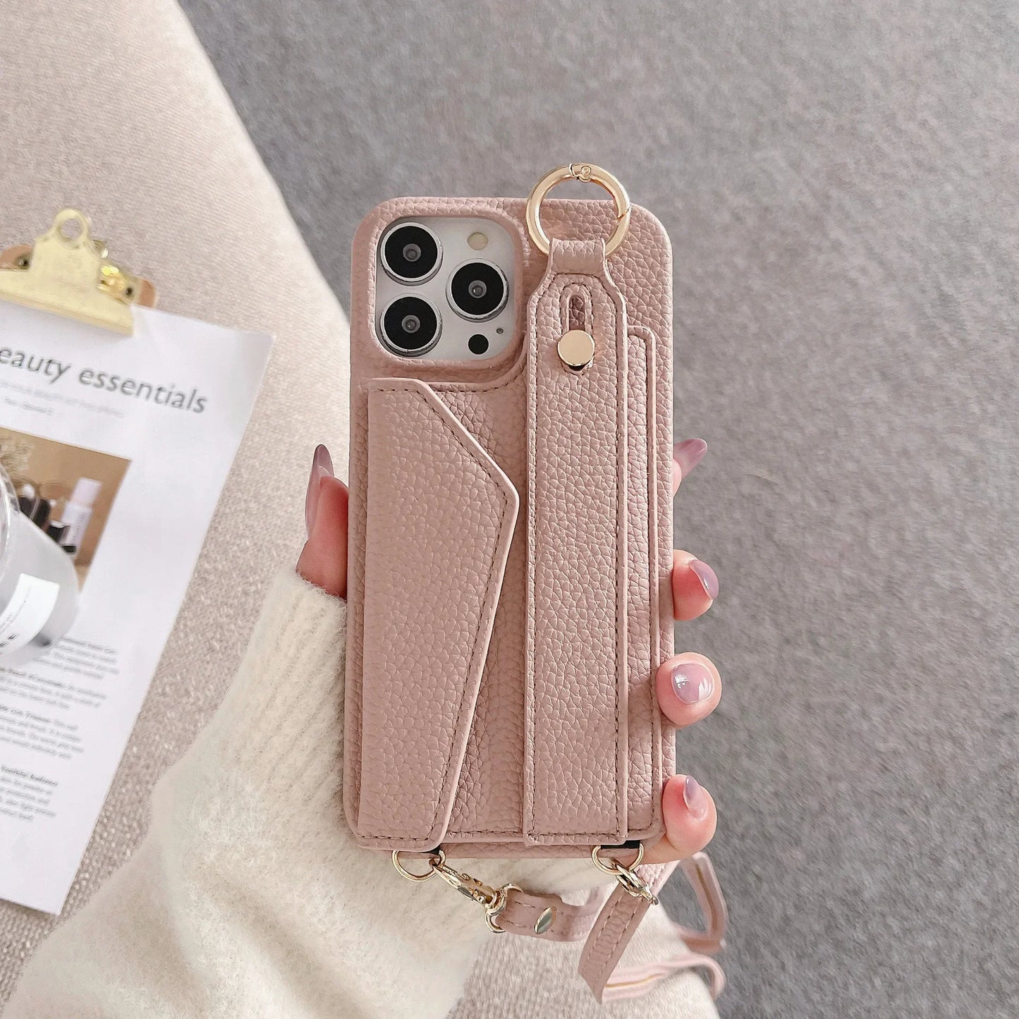 【ストラップ付き×カード収納】ウォレット レザー風 スマホケース｜iPhone対応 #250515