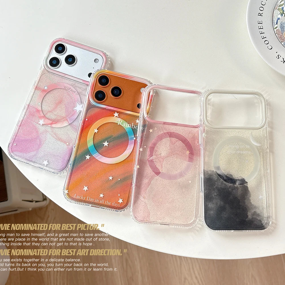 【Magnet内蔵】ドリーミーグラデーション きらめき スター クリアスマホケース｜iPhone対応 #241025