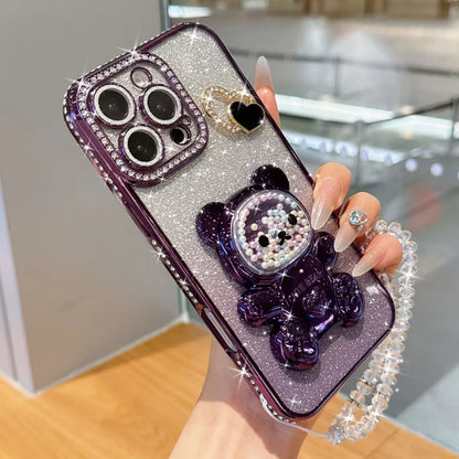 キラキラ グリッター ビーズベア ジュエル iPhoneケース｜折りたたみ スタンド#240415