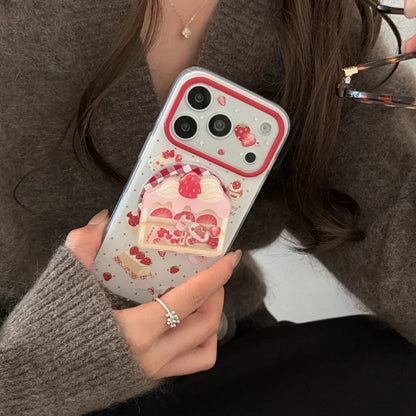 いちご ショートケーキ グリップ付き スイーツ ストロベリー iPhoneケース #240512