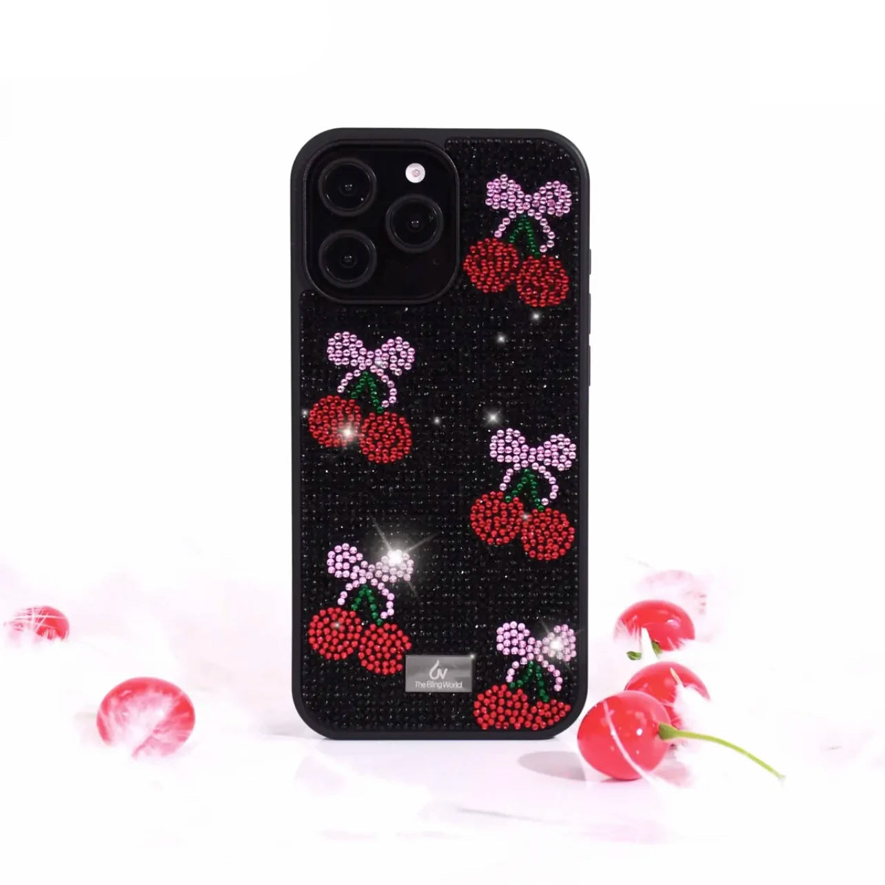 【キラキラビジューシリーズ】チェリー さくらんぼモチーフ フルラインストーン グリッター デコ スマホケース｜iPhone対応 #260120