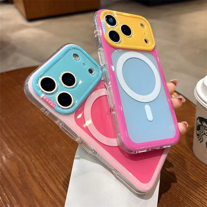 キャンディカラー バイカラーフレーム Magnet内蔵 クリア iPhoneケース｜ポップ・爽やか #260059